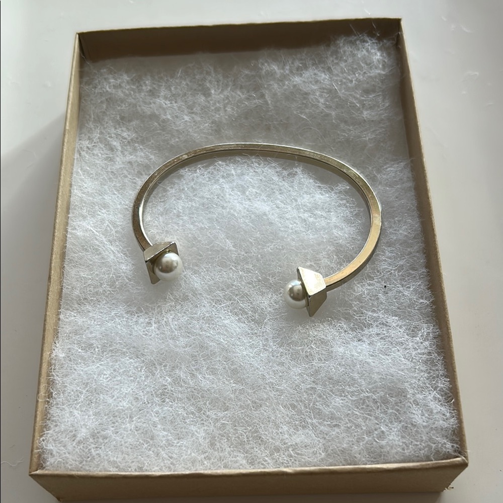 Silver and White Minimalist Cuff Bracelet